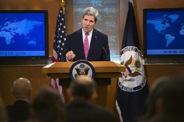 John Kerry, secretario de Estado de EE. UU., en la presentación del informe anual sobre derechos humanos, durante una rueda de prensa celebrada ayer en Washington.