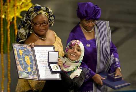 Las tres mujeres distinguidas con el Premio Nobel de la Paz. (AFP).