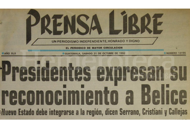 El Salvador y Honduras reconocen la independencia de Belice en 1992