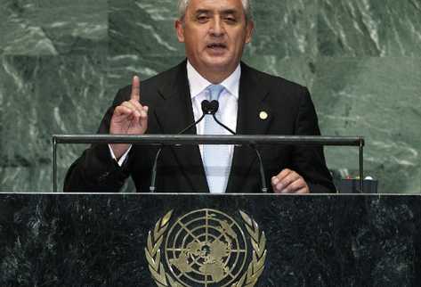 Otto Pérez Molina durante su discurso esta tarde en la Asamblea de la ONU. (Foto Prensa Libre: AP)