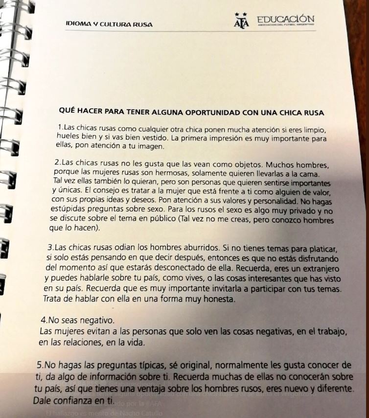 Este es el manual de comportamiento de la delegación de Argentina. (Foto Prensa Libre: Tomada de redes)