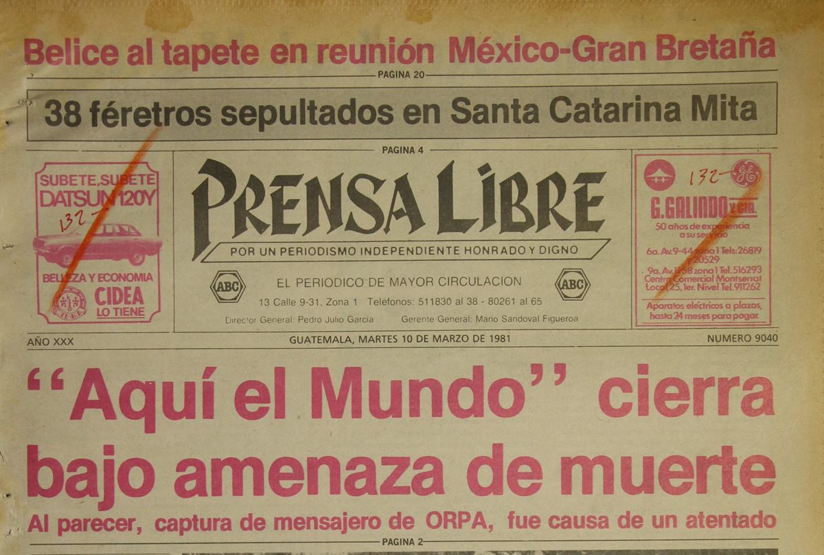 Prensa Libre dio a conocer el 10/3/1981 que Aquí el Mundo cerraba por amenazas. (Foto: Hemeroteca PL)
