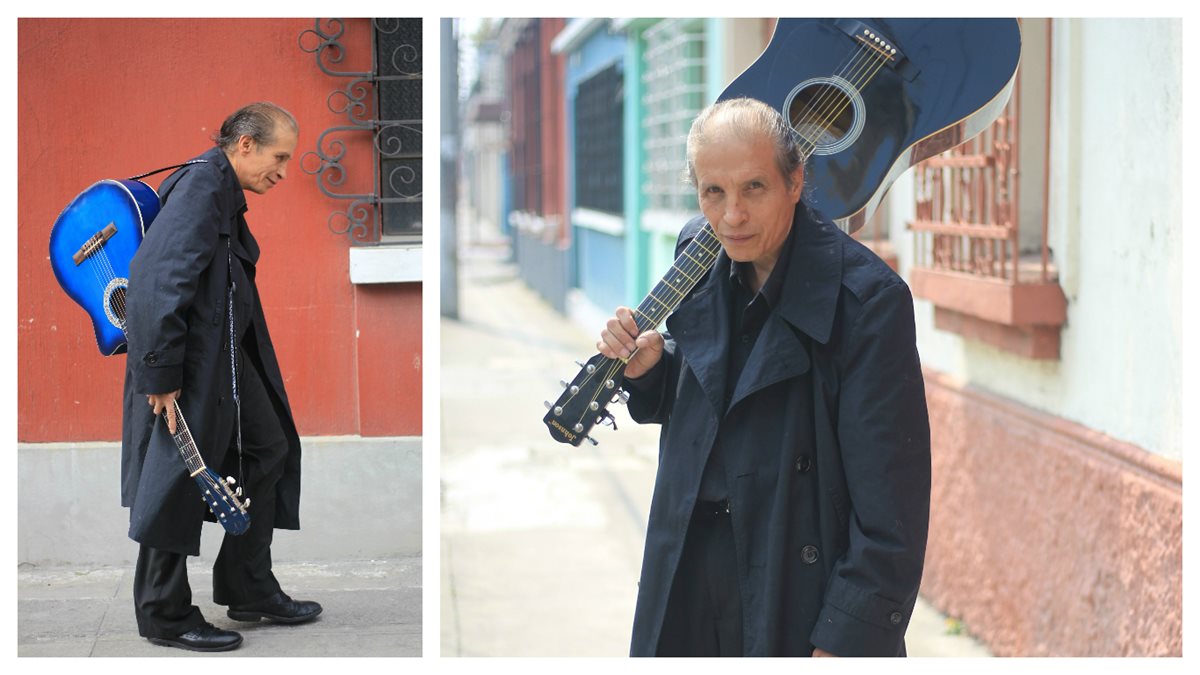 Marco Antonio Serrrano Ruiz, "el Sombra", es uno de los más conocidos músicos itinerantes de la zona 1 capitalina. Foto Prensa Libre: Esbin García.