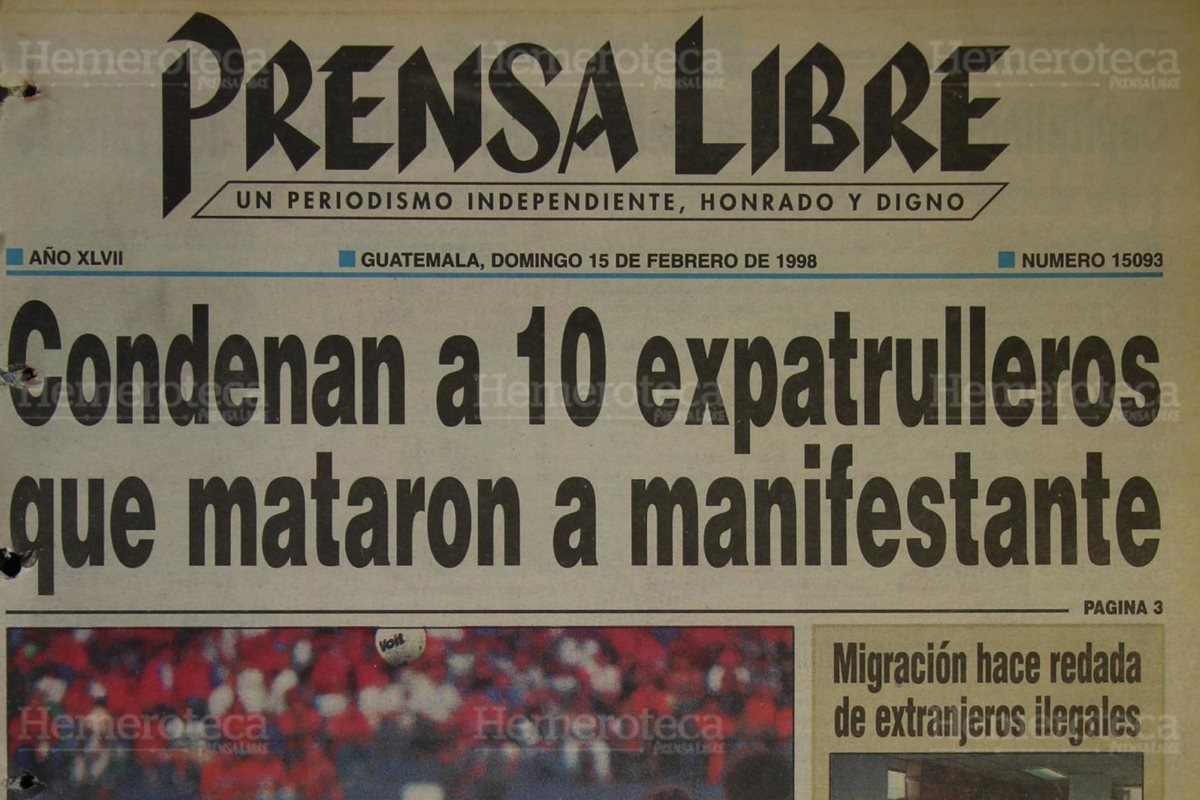 Portada de Prensa Libre del 15/02/1998. (Foto: Hemeroteca PL).