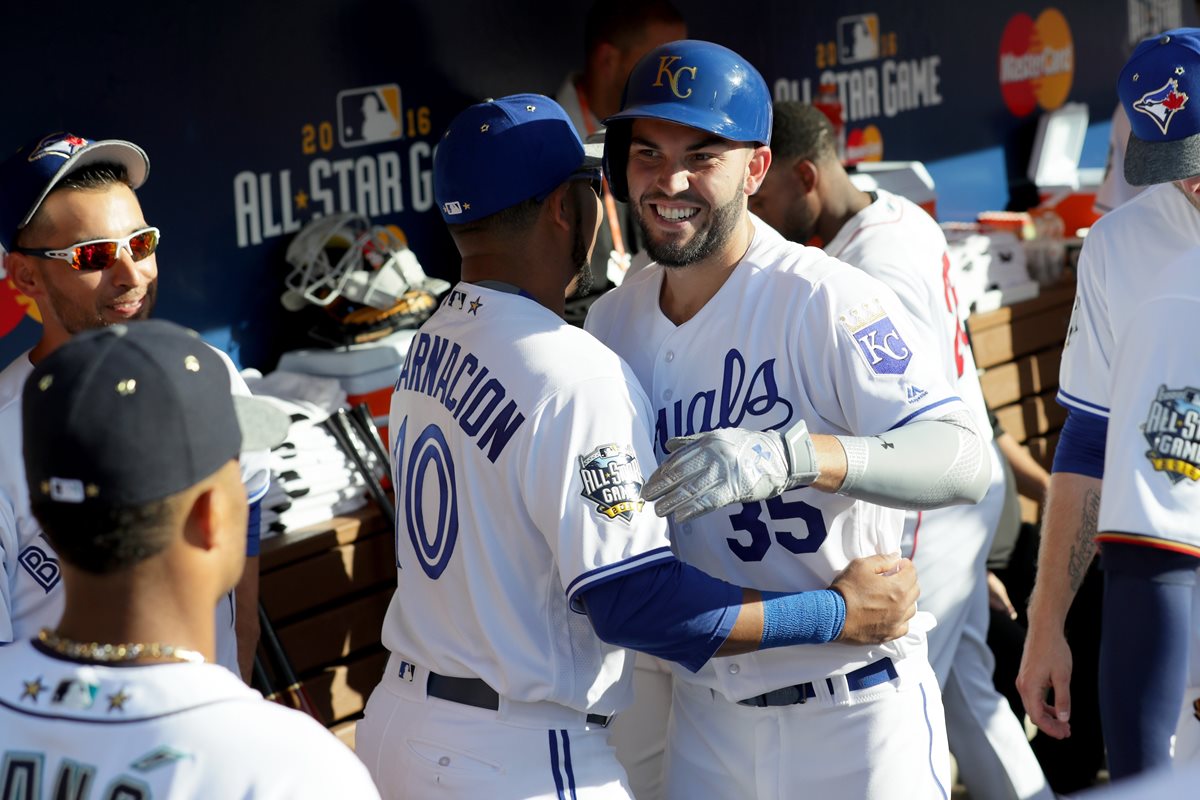 Eric Hosmer fue designado como el jugador más valioso del Juego de las Estrellas. (Foto Prensa Libre: AFP)