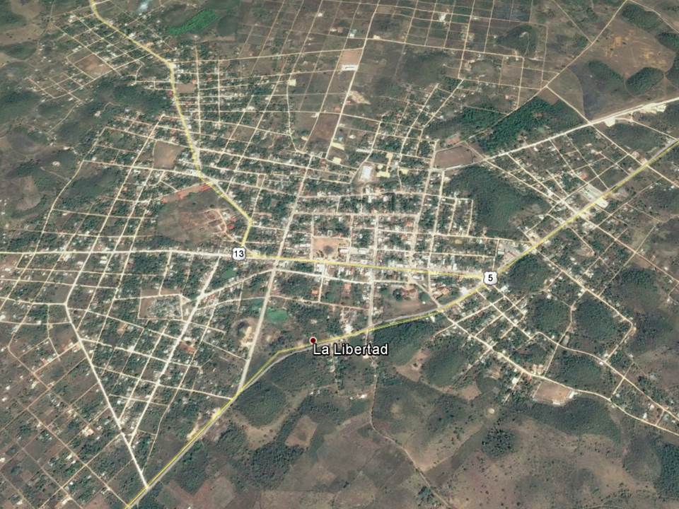 Mapa de La Libertad, Petén, donde la comuna emitió un acuerdo municipal para reducir el costdo del metro cuadrado de los terrenos. (Foto Prensa Libre: Google Earth)