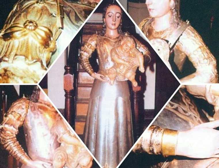 Detalles de la Virgen del Rosario sin sus vestiduras, mostrando su valiosa belleza fundida en metal precioso. (Fotos: Cofradía del Rosario)