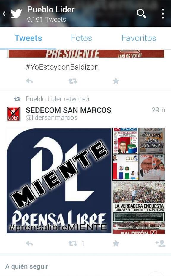 En redes sociales el partido LÍDER atacó ayer a Prensa Libre.