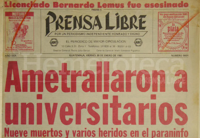 Titular de Prensa Libre del 30 de enero de 1981. (Foto: Hemeroteca PL)