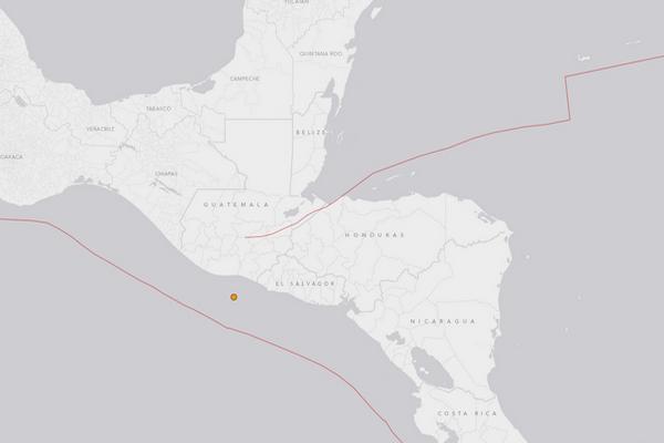 Mapa del Servicio Geológico de Estados Unidos que registra el sismo frente a las costas de Escuintla. (Foto Prensa Libre)