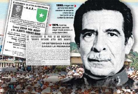 Los mítines del general Efraín Ríos Montt en el 2003 tenían un tono  confrontativo. No obstante, los casos de corrupción del gobierno del FRG  y la represión organizada entre 1982 y 1983, cuando fue gobernante de  facto, le ganaron momentos acres.