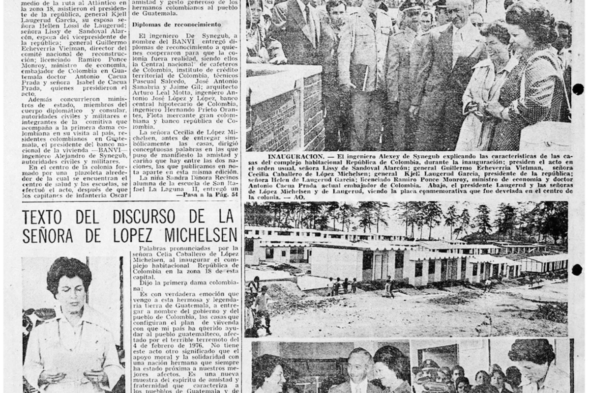 Varios  aspectos  de la inauguración del proyecto habitacional  Barrio de la República de Colombia por la  sen?ora Cecilia Caballero de Lo?pez Michelsen; general Kjell Laugerud Garci?a. presidente de la repu?blica. Foto Hemeroteca PL.