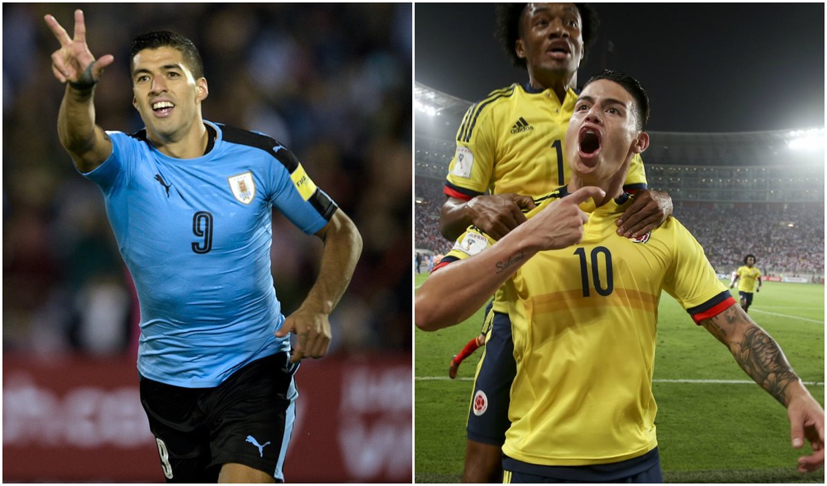Luis Suárez y James Rodríguez estarán presentes en Rusia 2018. (Foto Prensa Libre: AFP y AP)
