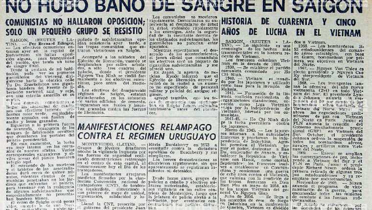 Nota periodística del 1 de mayo de 1975 sobre la toma de Saigón. (Foto: Hemeroteca PL)