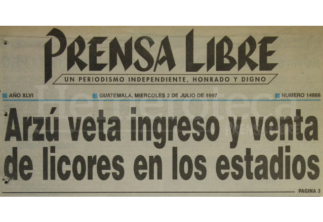 Titular de Prensa Libre del 2 de julio de 1997. (Foto: Hemeroteca PL)