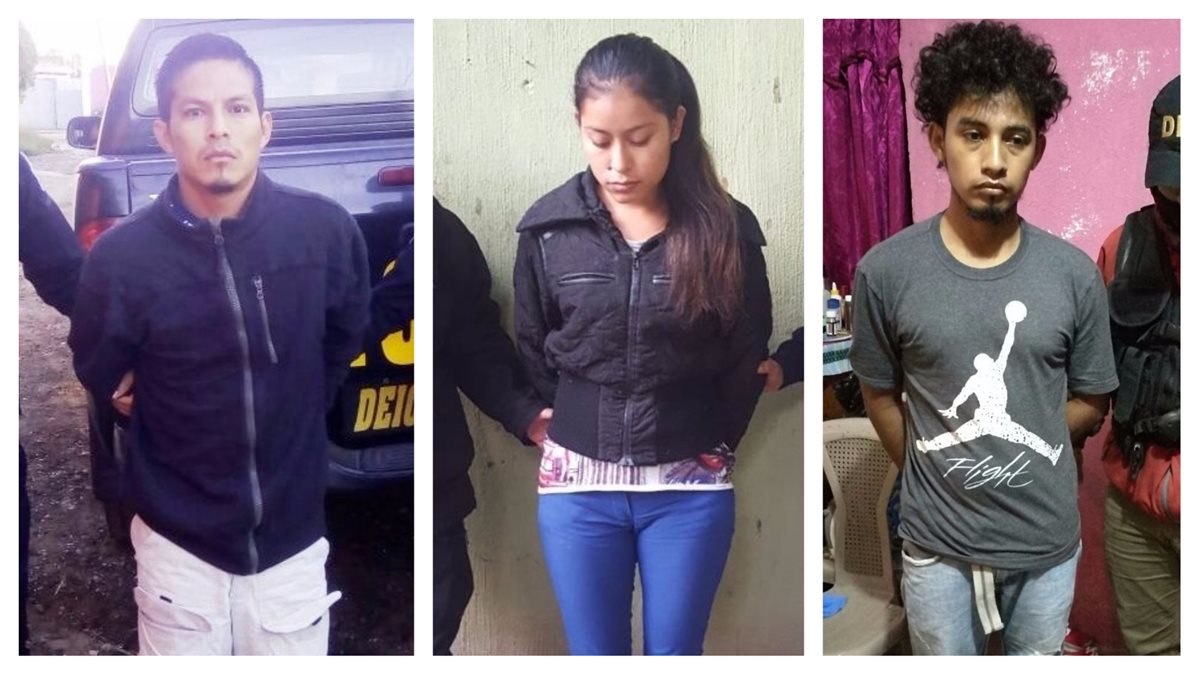 Tres de los capturados durante allanamientos contra extorsiones en El Progreso, Alta Verapaz y Guatemala. (Foto Prensa Libre: PNC)