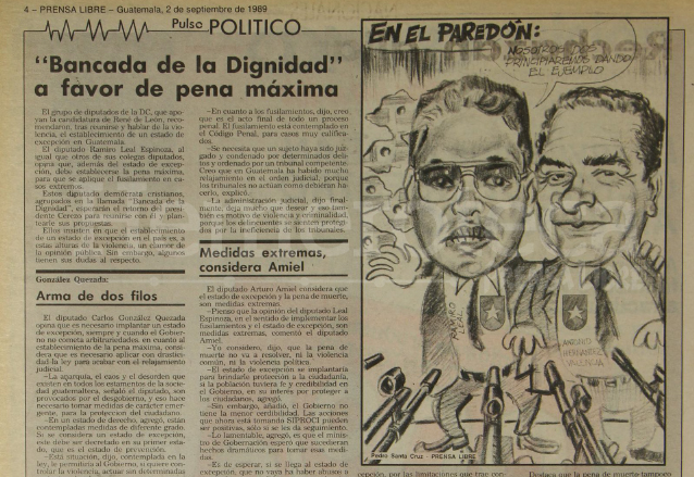 Diputados se pronunciaban sobre la aplicación de la pena de muerte. Nota del 2 de septiembre de 1989. (Foto: Hemeroteca PL)