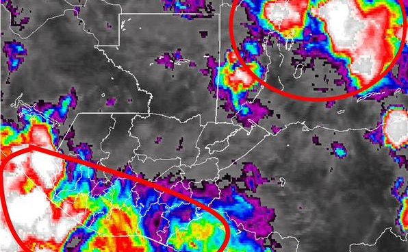 Dos sistemas de Baja Presión podrían dar paso a una Depresión Tropical, según el Insivumeh. (Foto Prensa Libre: Insivumeh)