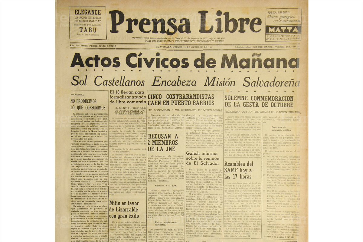 Nota de Prensa Libre con fecha 18 de octubre de 1951 (Foto: Hemeroteca PL)