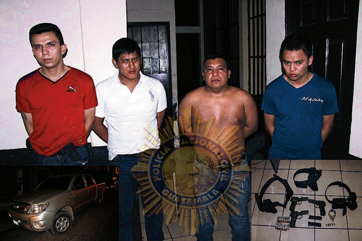 Los cuatro hombres dicen ser guardias de seguridad privada. (Foto Prensa Libre: PNC)