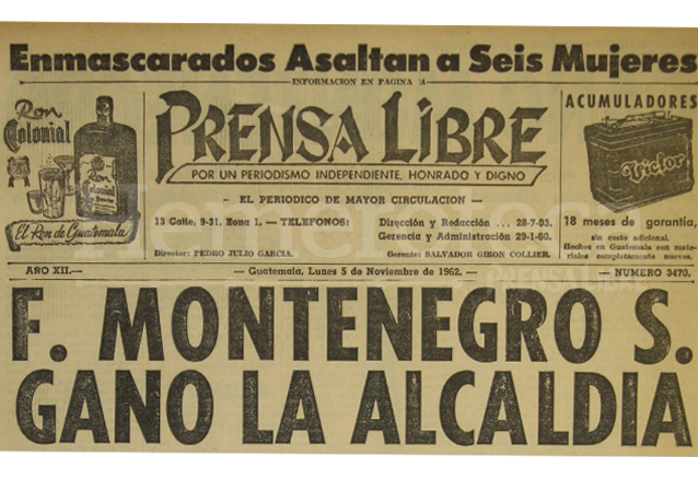 Titular de Prensa Libre del 5/11/1962. (Foto: Hemeroteca PL)