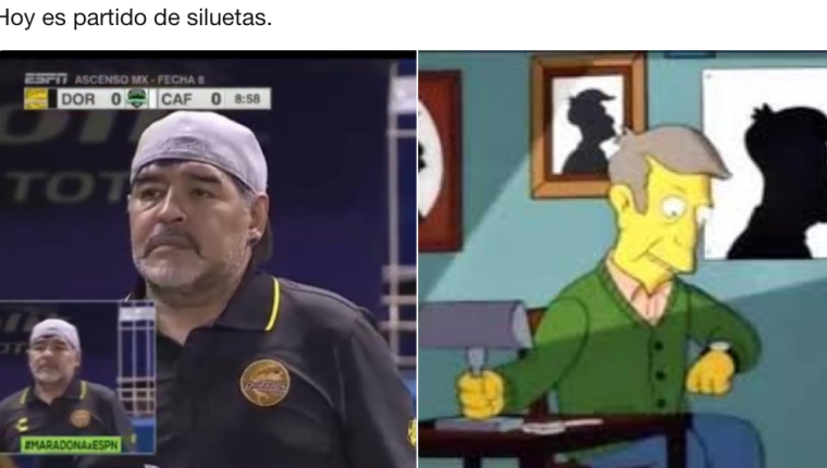 El picture and picture en la transmisión de televisión del debut de Maradona con Dorados fue motivo de muchos memes. (Foto Prensa Libre: Redes)