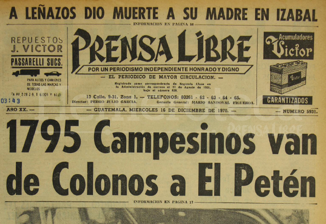 Titular de Prensa Libre del 16 de diciembre de 1970. (Foto: Hemeroteca PL)