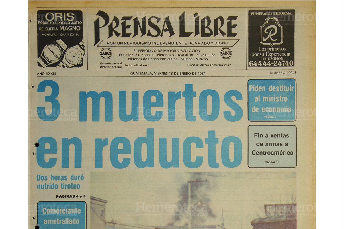 Portada de Prensa Libre del 13/1/1984 donde se informaba sobre el hallazgo de un reducto guerrillero. ( Foto: Hemeroteca PL)