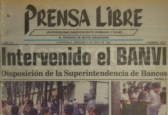 Titular de Prensa Libre del 6 de mayo de 1992. (Foto: Hemeroteca PL)