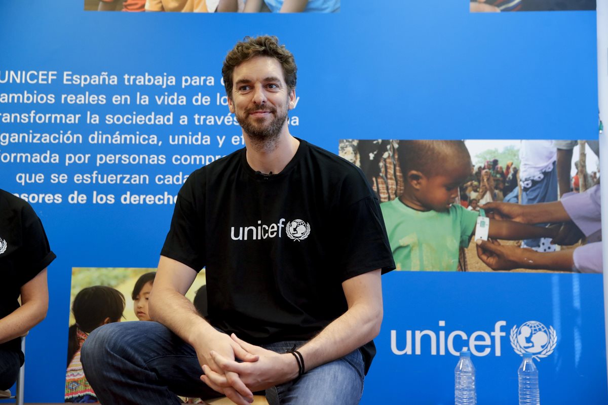 Pau Gasol bicampeón de la NBA y Embajador de UNICEF, durante la conferencia de prensa de la institución en Madrid. (Foto Prensa Libre: EFE)