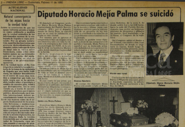 Nota de Prensa Libre del 11 de febrero de 1980. (Foto: Hemeroteca PL)