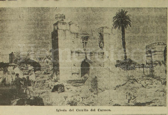 La iglesia del Cerrito del Carmen fue seriamente afectada por los terremotos de 1917-18. (Foto: Hemeroteca PL)
