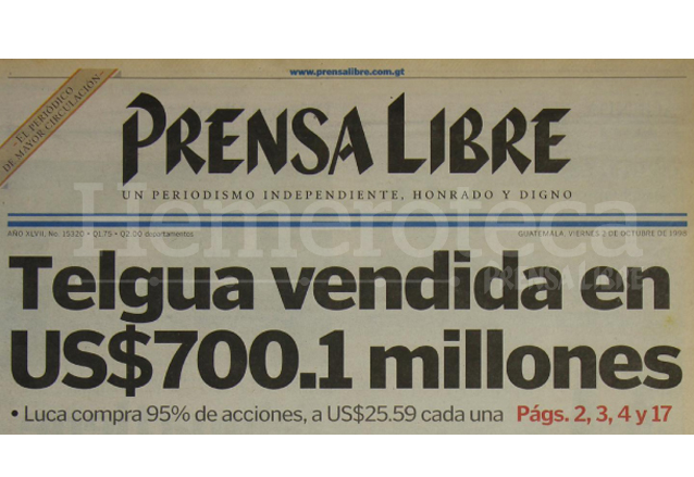 Se consuma la privatización de Telgua en 1998