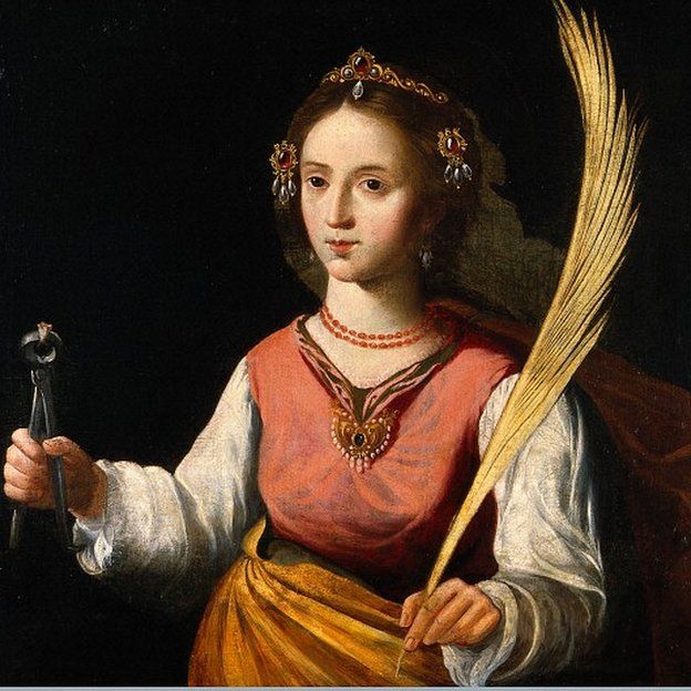 Retrato de Santa Apolonia, patrona de la odontología. Óleo de un seguidor de Francisco de Zurbarán. WELLCOME LIBRARY