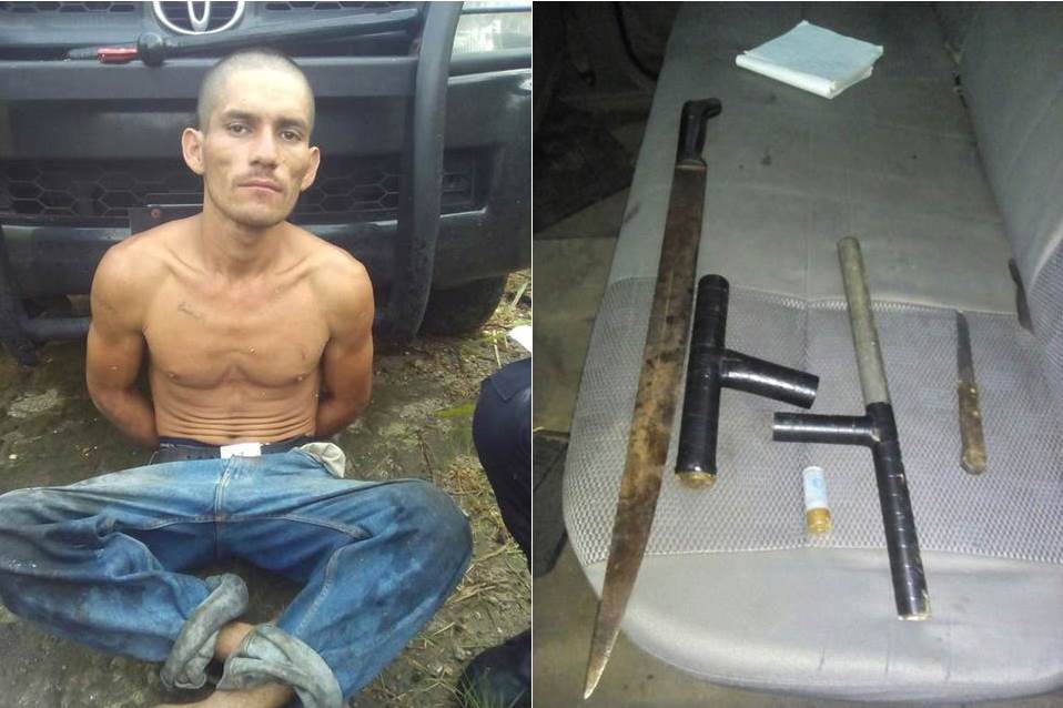 Benjamín Cruz, de 27 años, fue capturado cuando asaltaba a pasajeros de un autobús en Río Bravo, Suchitepéquez. (Foto Prensa Libre: PNC)
