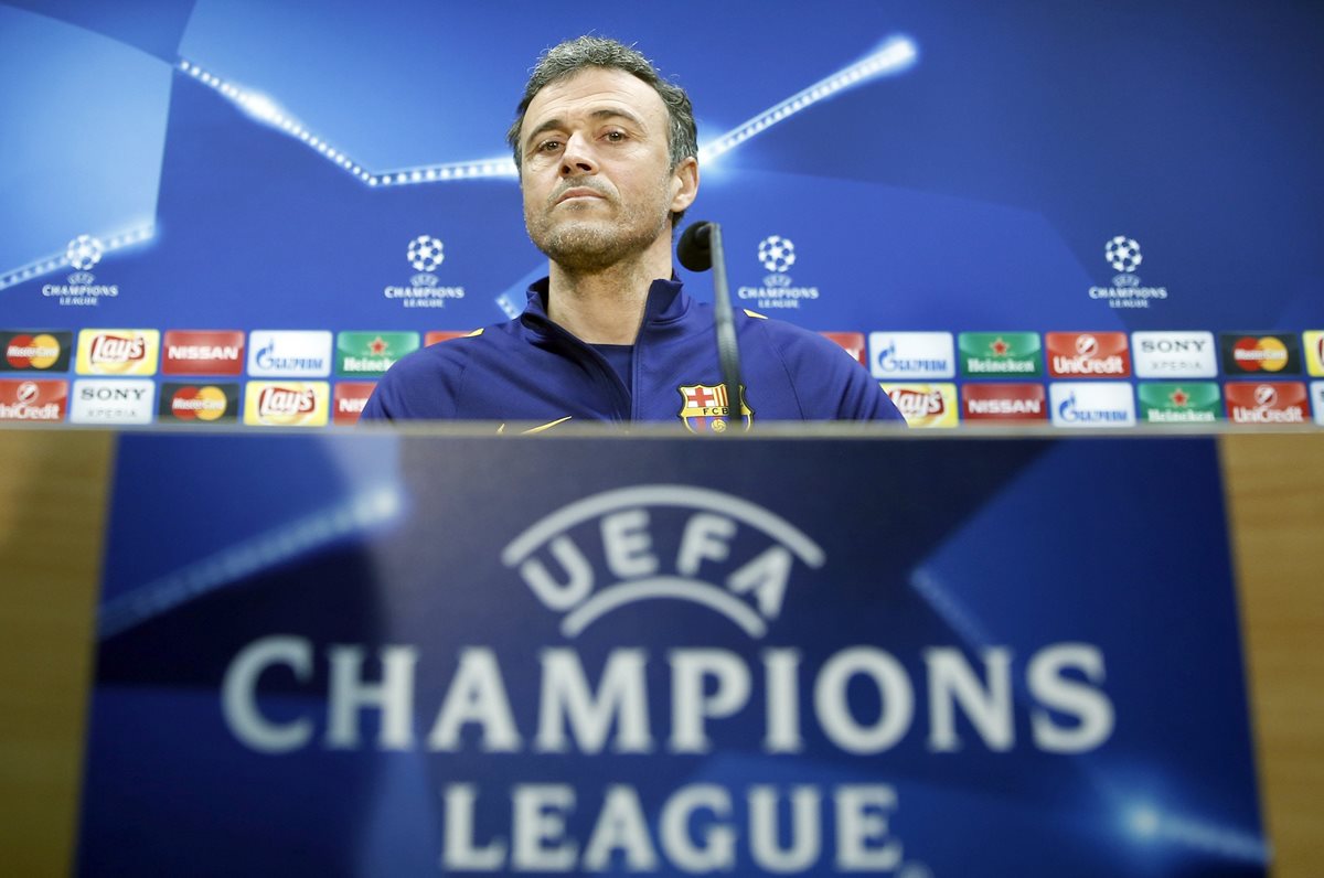 El entrenador del Barcelona, Luis Enrique en la conferencia previa al duelo de Champions League. (Foto Prensa Libre: EFE)