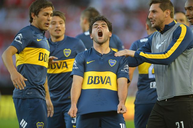 Nico Lodeiro festejó el gol de la victoria de Boca ante River (Foto Prensa Libre:EFE)