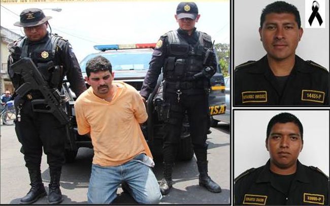 Uno de los condenados por el asesinato y ataque contra los agentes –inserto– de la Policía Nacional Civil. (Foto Prensa Libre: Hemeroteca PL)