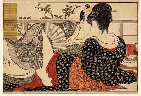 Obra  Kitagawa Utamaro  (d. 1806), amantes en la habitación,  encima de una casa de té de Utamakura. (Foto Prensa Libre: EFE)