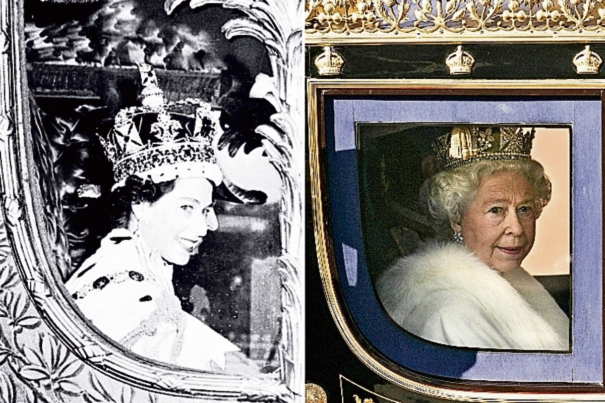 La Reina Isabel II, a la izquierda el día de su coronación en 1953 y a la derecha en 2007. (Foto Prensa Libre: AFP)