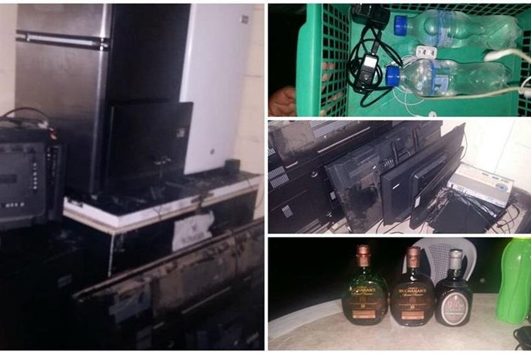 Electrodomésticos y licor incautados en la cárcel Mariscal Zavala en una requisa. (Foto Prensa Libre: Cortesía)