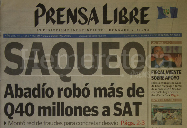 Titular de Prensa Libre del 23 de febrero de 2004. (Foto: Hemeroteca PL)