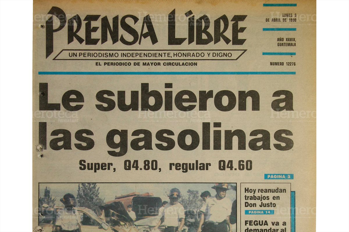 Portada del 9 de abril de 1990, con titular sobre incremento de precios a combustibles. (Foto: Hemeroteca PL)