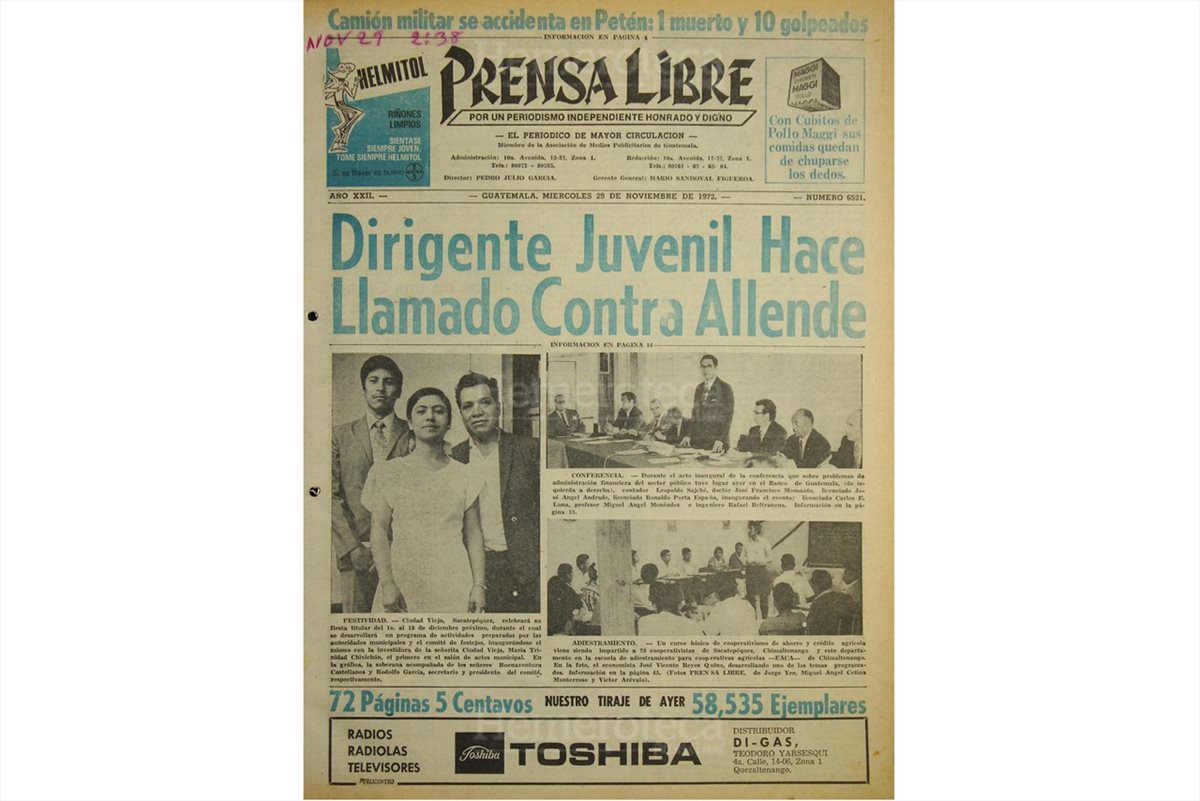 Portada de Prensa Libre del 29/11/1972. (Foto: Hemeroteca PL)
