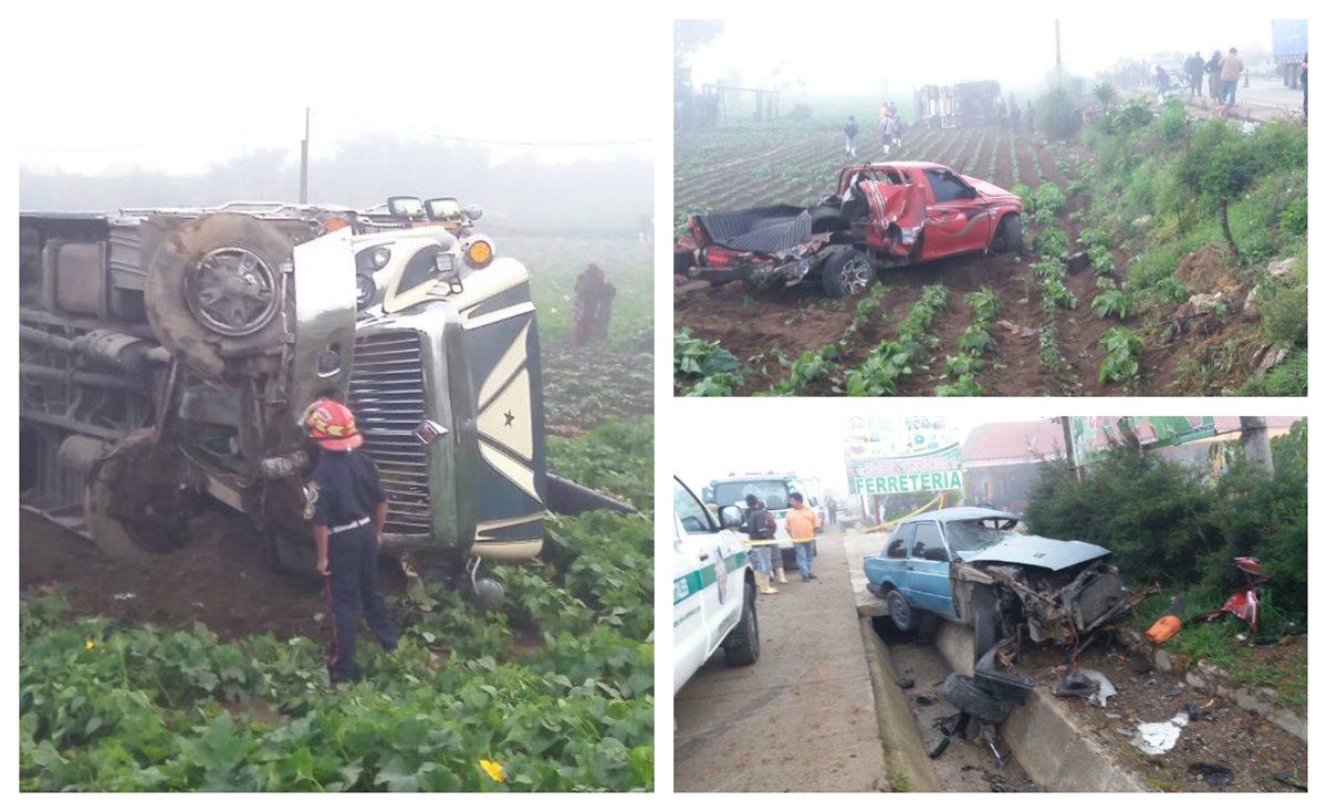 Vehículos involucrados en accidente en ruta Interamericana. (Foto Prensa Libre: Víctor Chamalé)