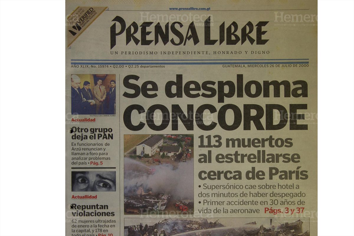 Portada del 26/07/2000 informando sobre la tragedia del avion Concorde. (Foto: Hemeroteca PL)