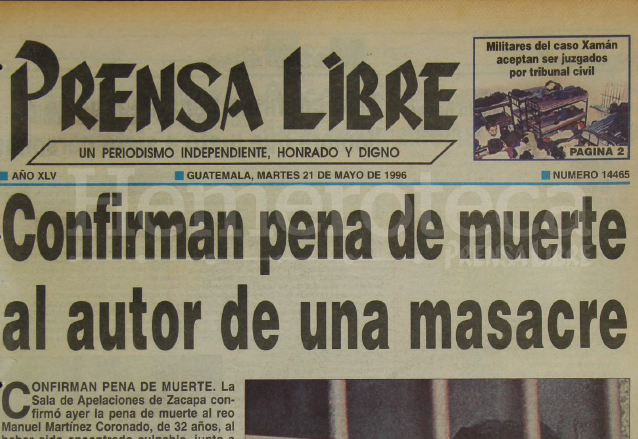 Titular de Prensa Libre del 21 de mayo de 1996. (Foto: Hemeroteca PL)