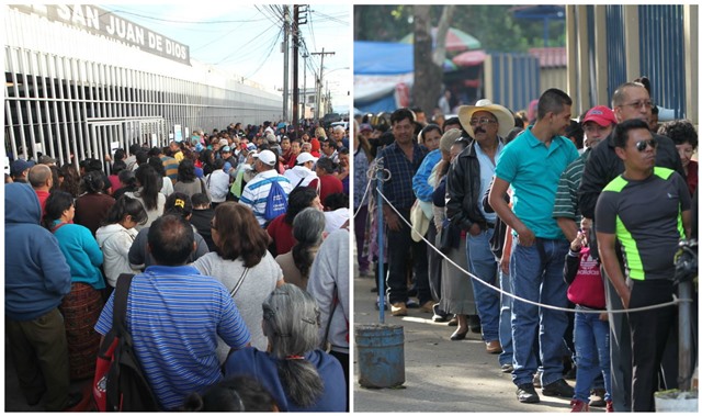 Largas filas de personas en busca de atención médica en los hospitales Roosevelt y San Juan de Dios. (Foto Prensa Libre: Érick Ávila)