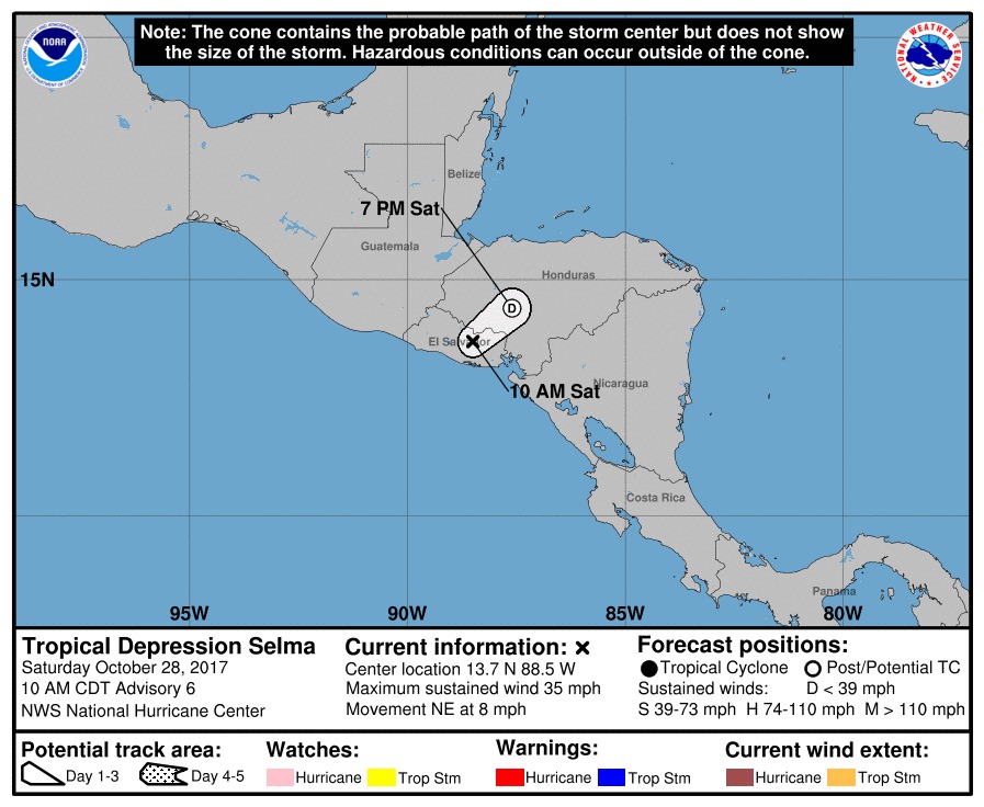 Tormenta tropical Selma no llegó a Guatemala y se desvió a El Salvador donde se convirtió en depresión tropical. (Foto Prensa Libre: NHC)