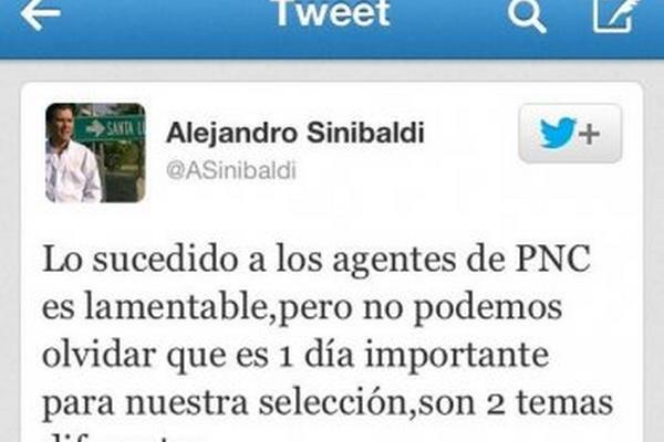 Polémico mensaje en la cuenta de Twitter de Alejandro Sinibaldi (Foto Prensa Libre: Archivo)